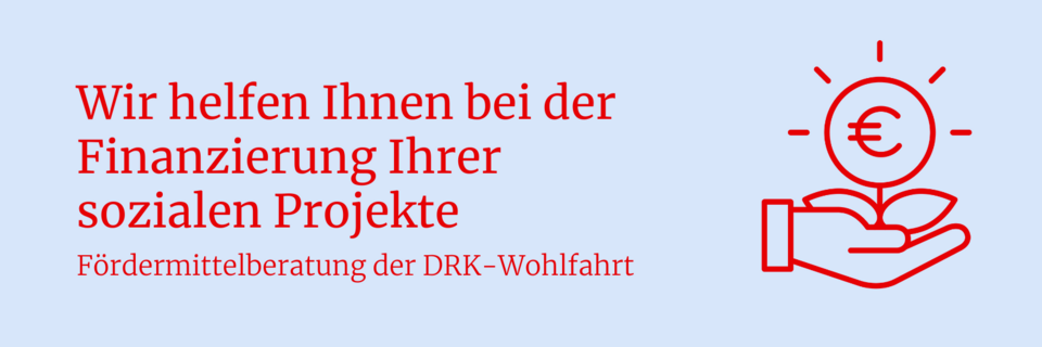 Hellblaues Bild mit rotem Icon und Schrift