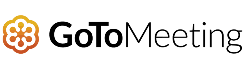 GoToMeeting Logo Logo von GoToMeeting. Name in schwarzer Schrift auf weißem Grund. Links davon eine orangene Blume